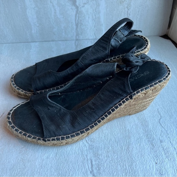 ERIC MICHAEL black Suede Espadrille Wedge Sandals 37 tie back - Picture 1 of 12